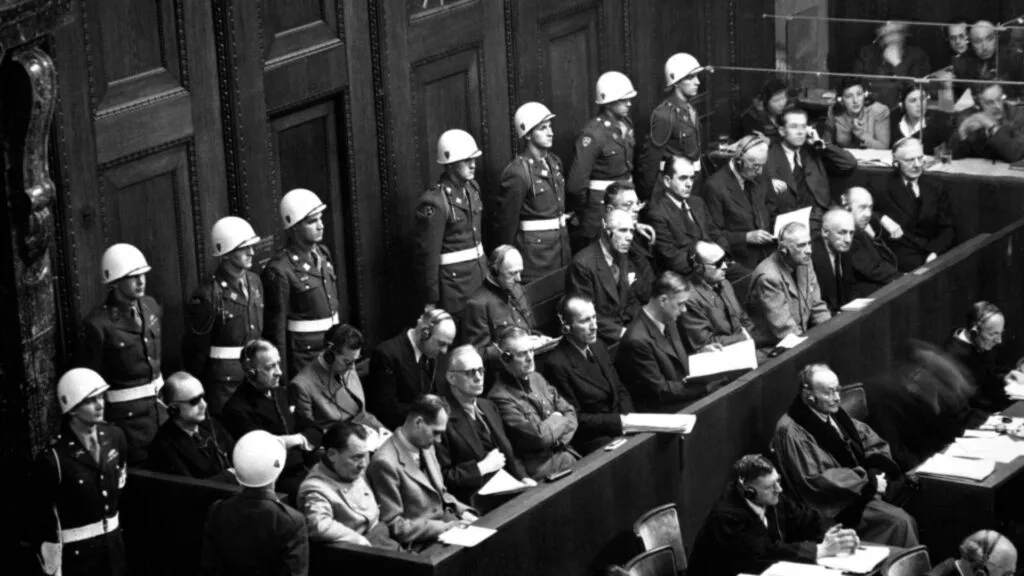 Nuremberg Trials. View from the defendants' bench. 1945-46. (WWII War Crimes Records). NARA FILE #: 238-NT-592 WAR & CONFLICT BOOK #: 1296.
