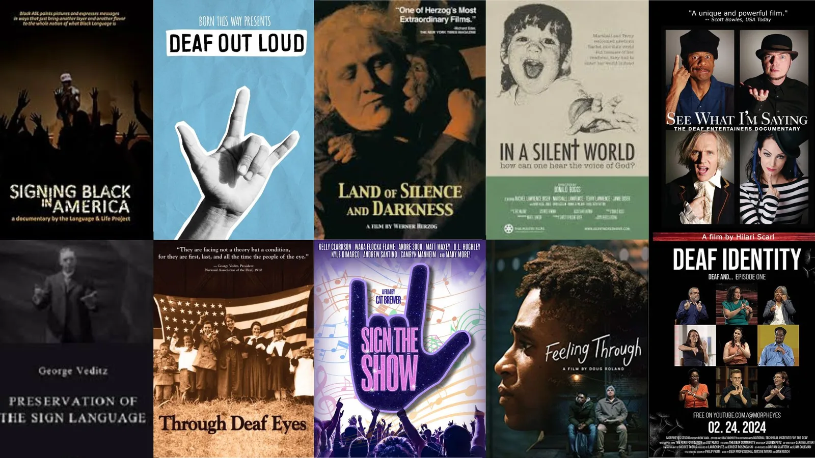 This image showcases the deaf and hard of hearing documentary movie covers.