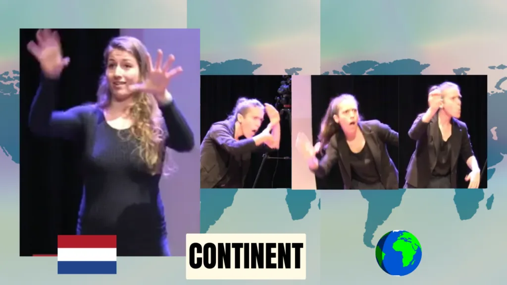 Two images are side by side comparing the sign for continent in IS and NGT.